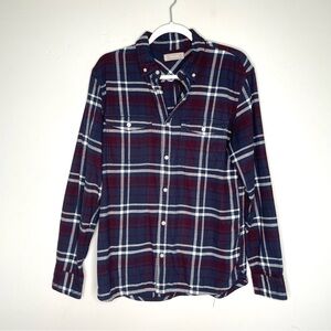 Everlane Brushed Cotton Plaid‎ Flannel Button Down Shirt Men’s M Burgundy Blue